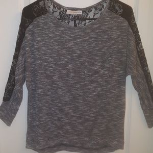 Black lace detail 3/4 sleeve shirt